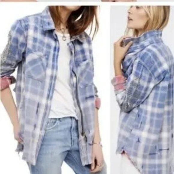 Free People Tops - Free People STUDDED  NWOT Plaid Check Flannel Lined Zipper Shacket